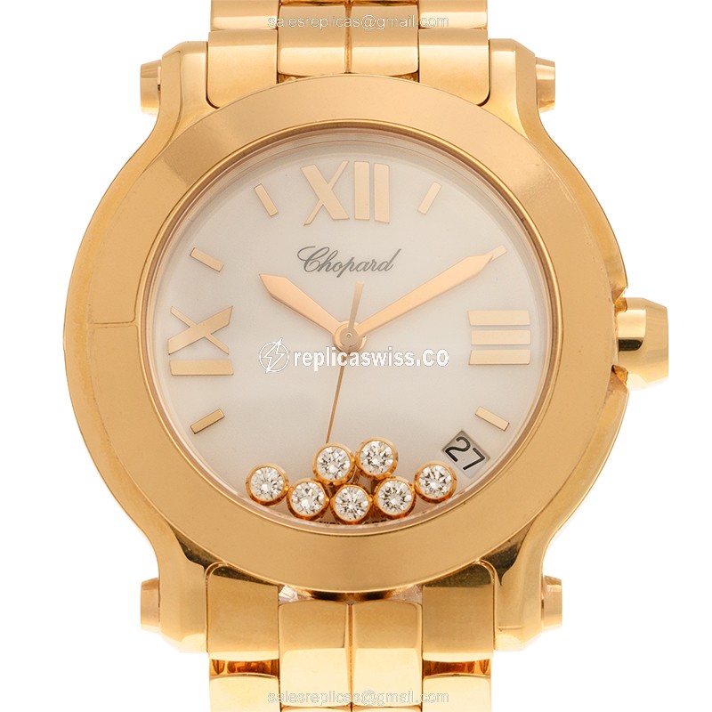 Chopard Happy Sport Replica - Quartz - 18kt Rose Gold Case - White Dial